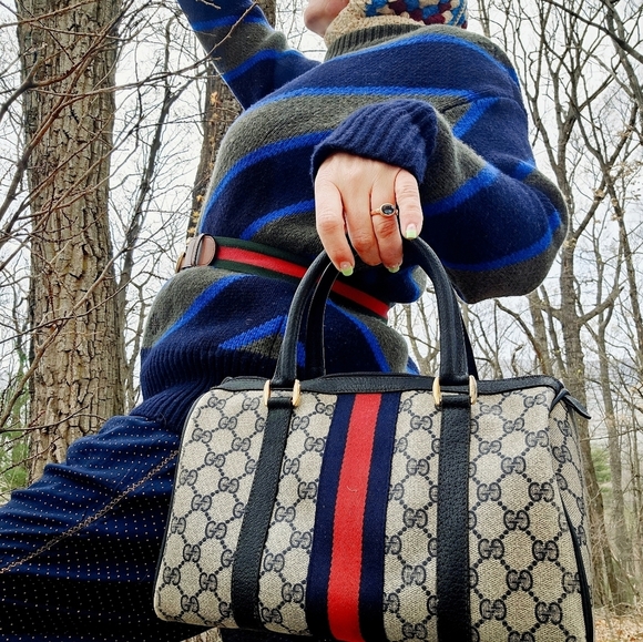 Gucci Brown and Green Belt with Gold Buckle - Picture 6 of 7